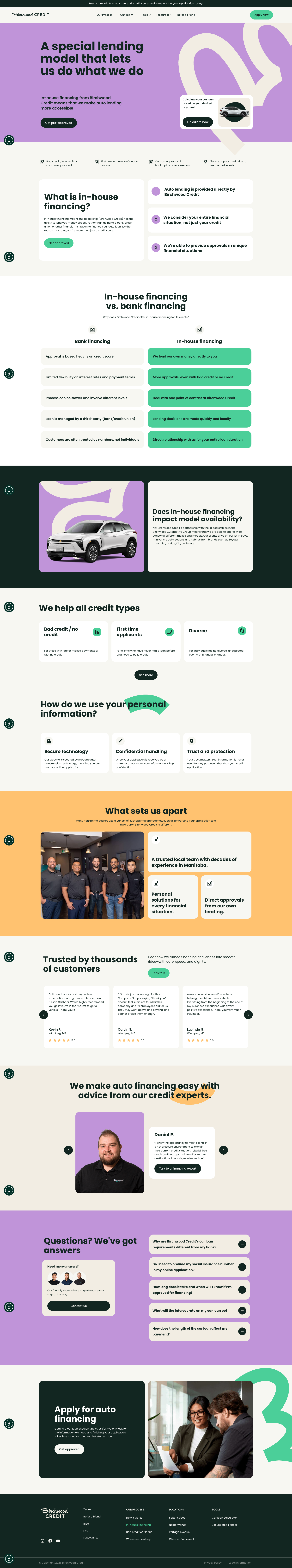 In-house financing options page